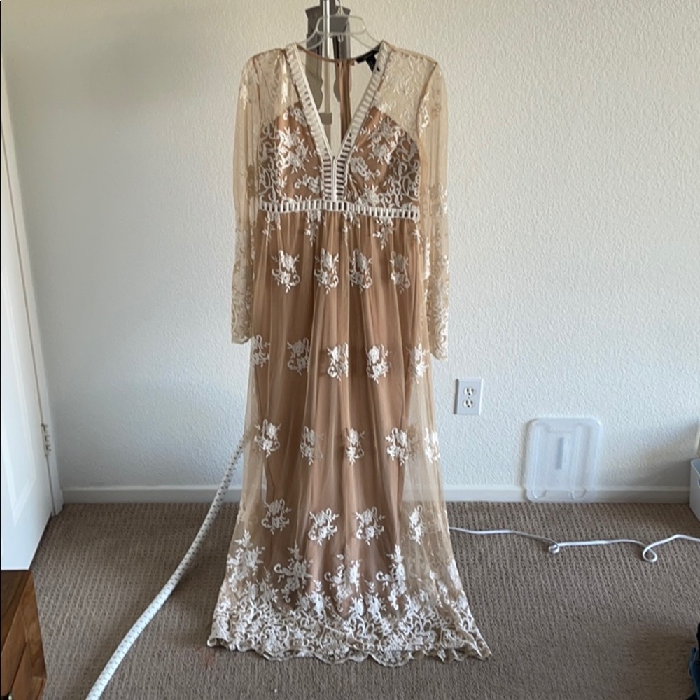 Full-length tan dress